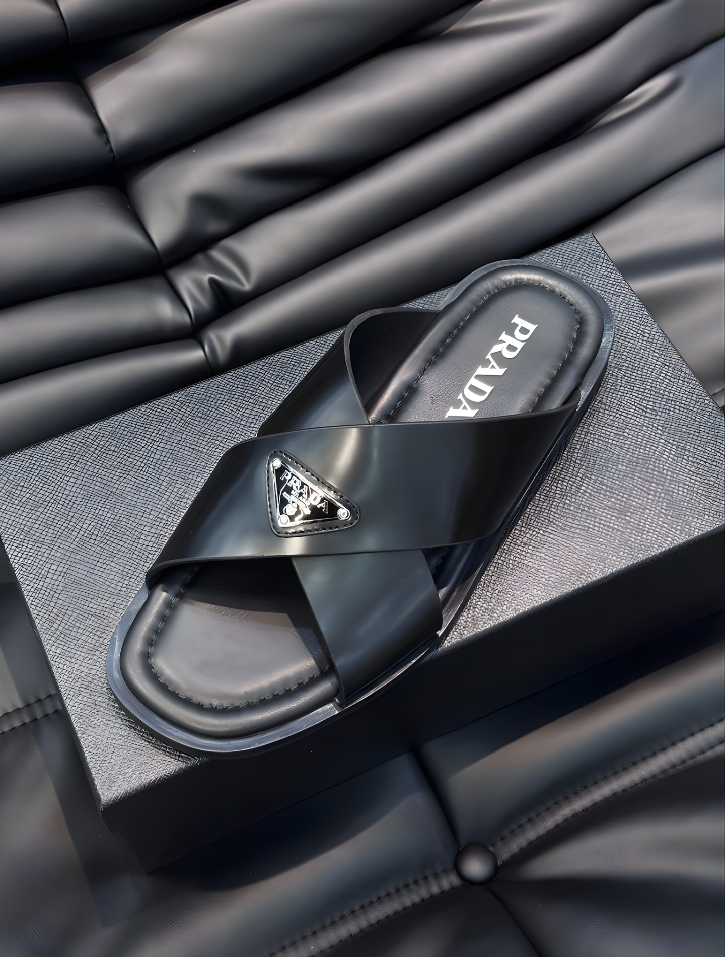 PRADA LEATHER SLIDES
