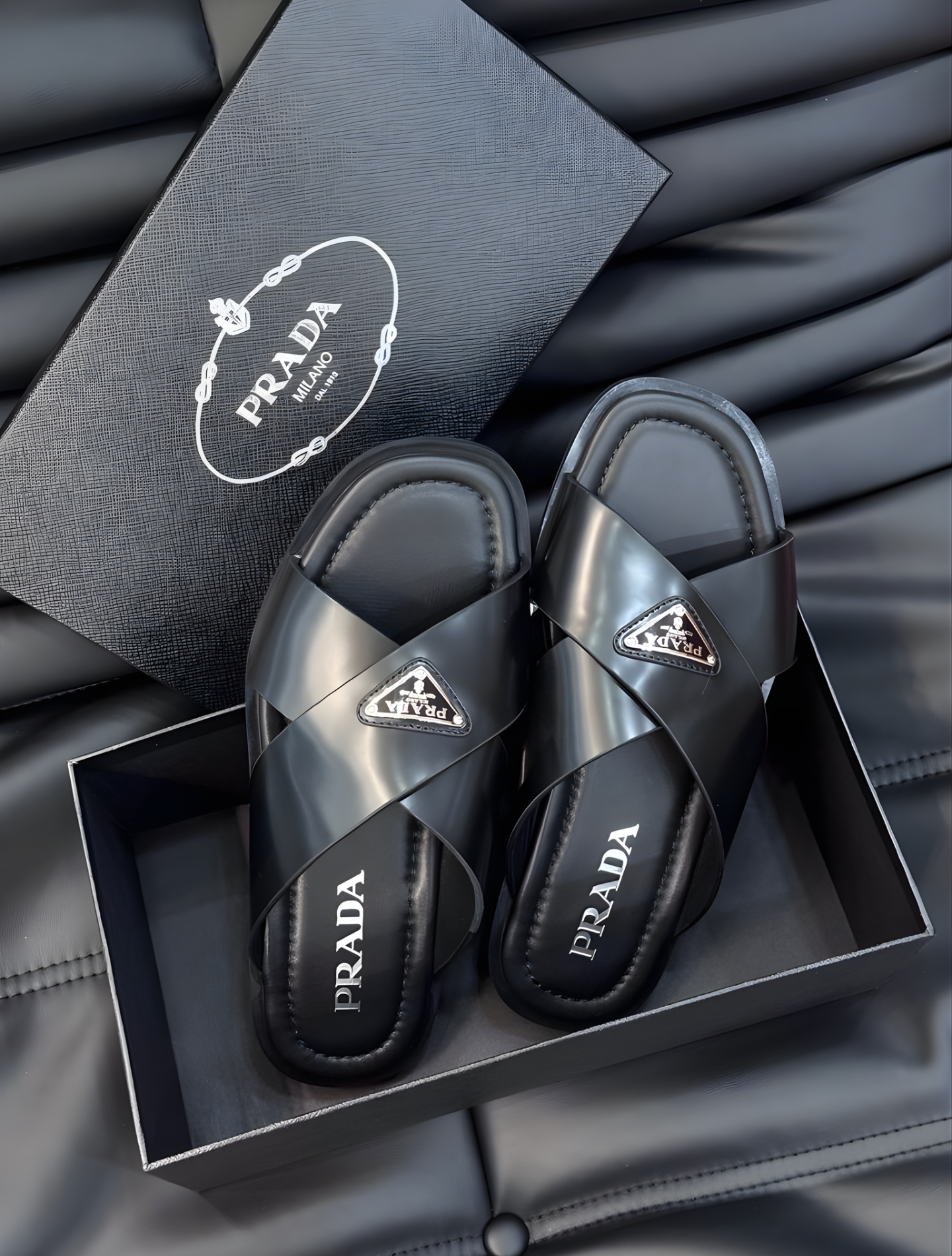 PRADA LEATHER SLIDES