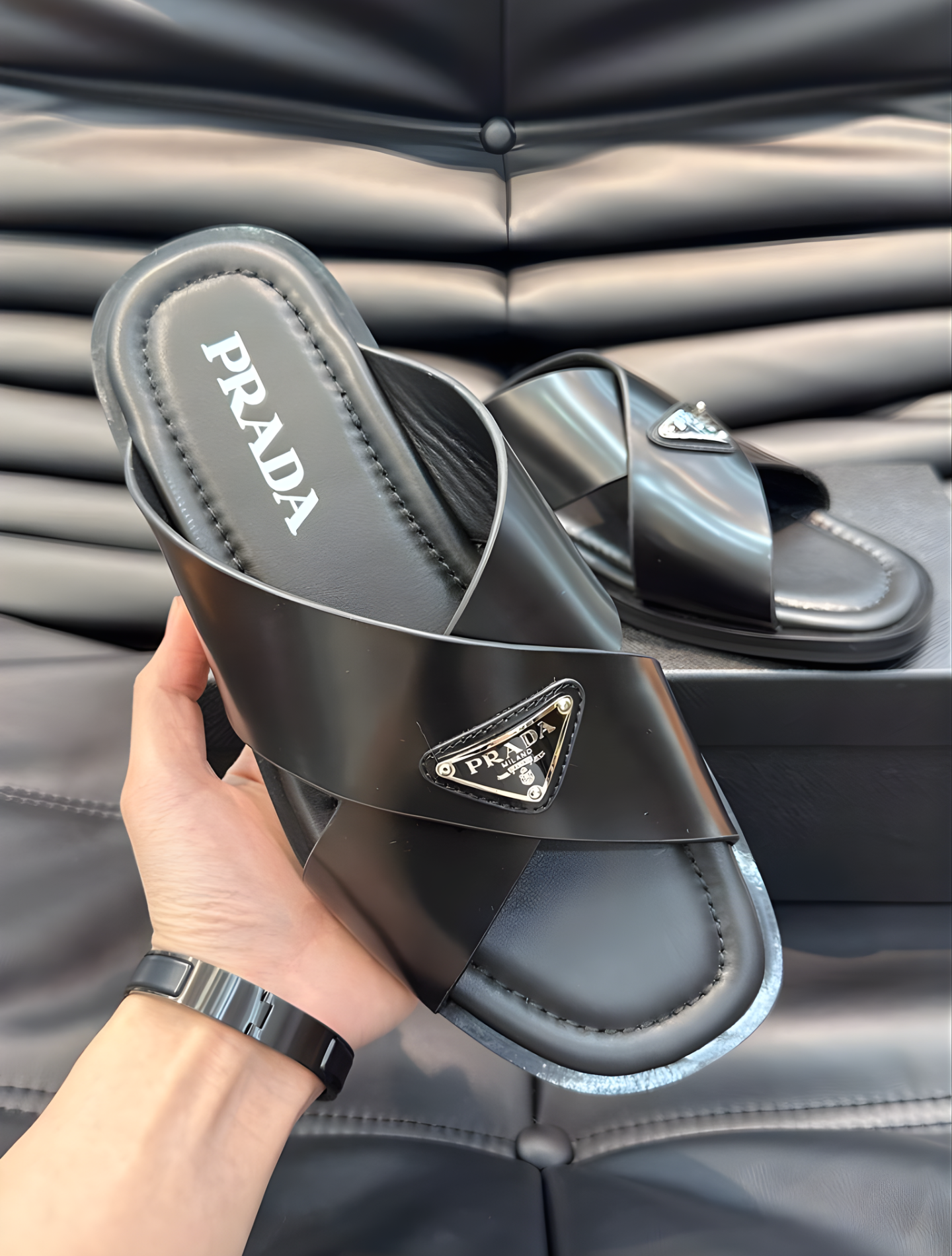 PRADA LEATHER SLIDES